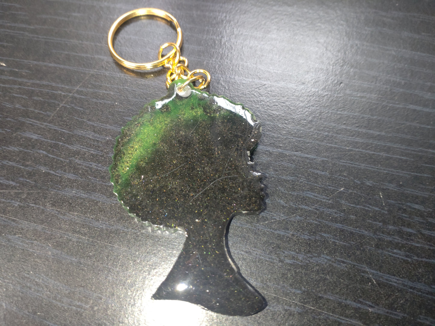 Afro Girl Keyring Green